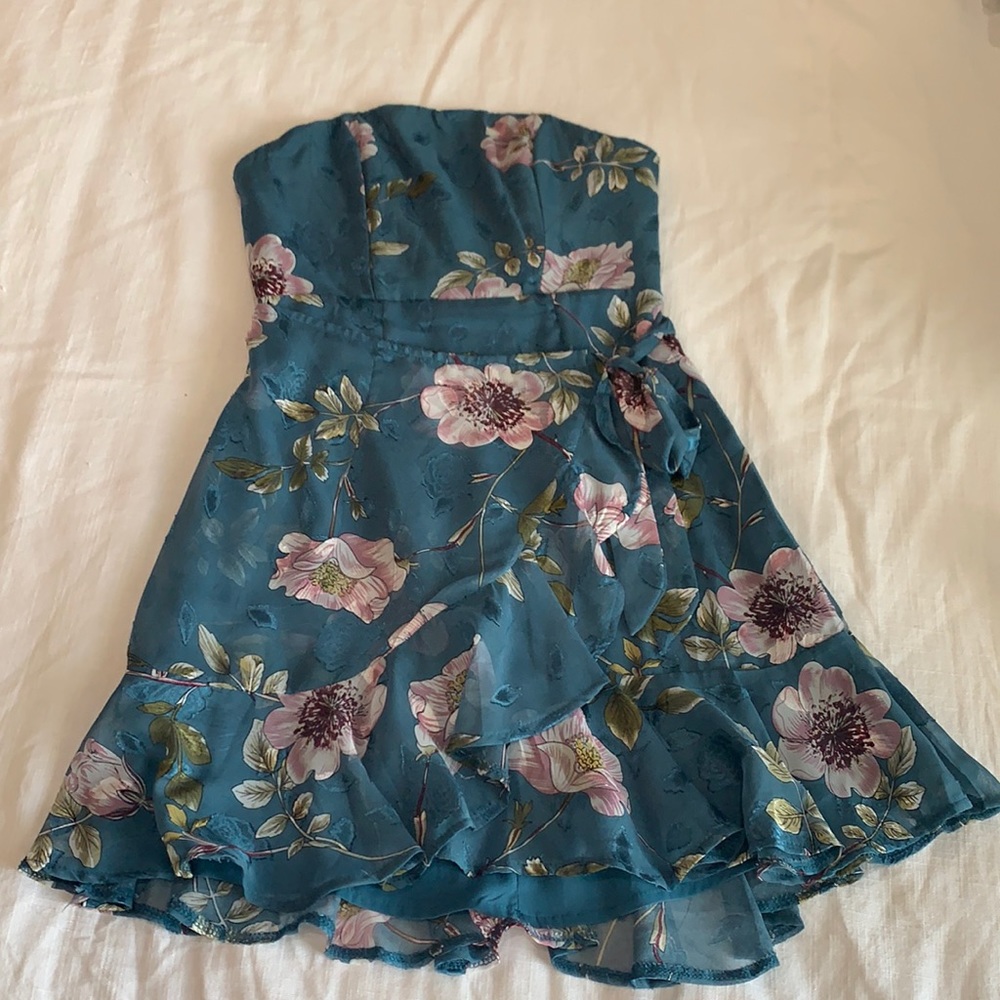 Strapless blue and pink floral mini dress Size s
